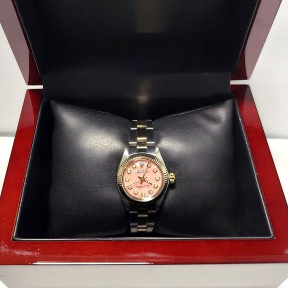 Rolex Ladies 24mm Oyster Perpetual Pink Mop Diamond twotone Oyster main image 6
